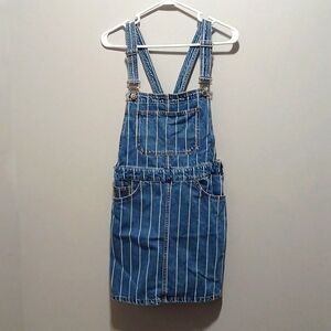 Divided Striped Blue Denim Overall Skirt Women's size 8  80's Utility